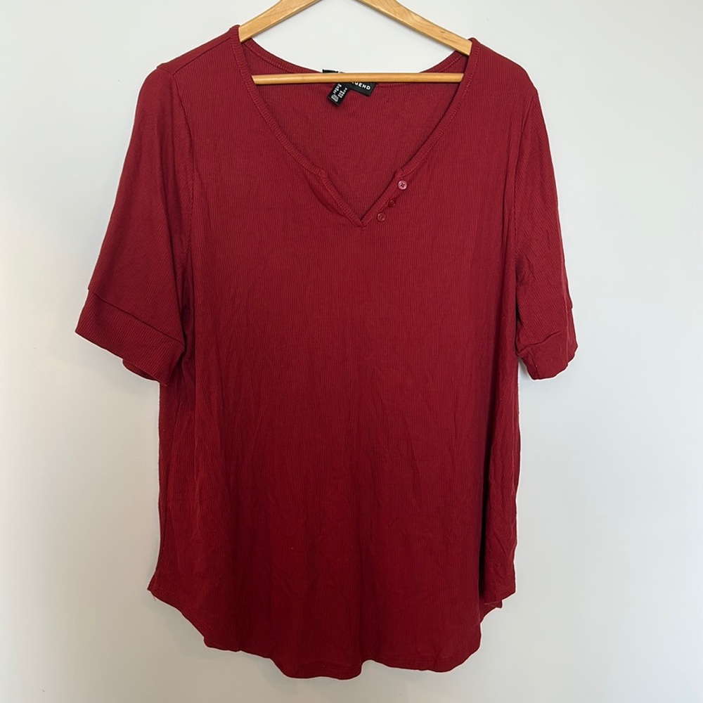 Love & Legend burnt orange ribbed henley